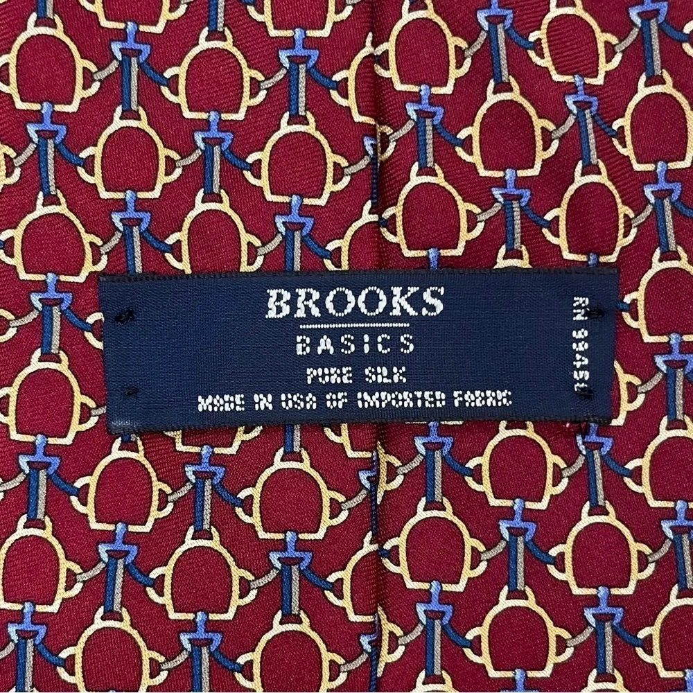 Brooks Basics Pure Silk Tie Red Geometric Print Woven Made in USA.